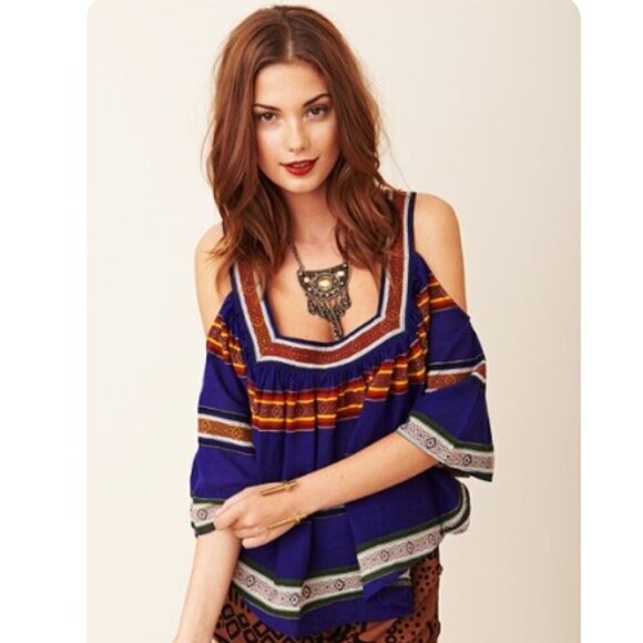 Anthropologie Mara Hoffman Blue Fiesta Top w/ Cold Shoulders - Small - Picture 1 of 16